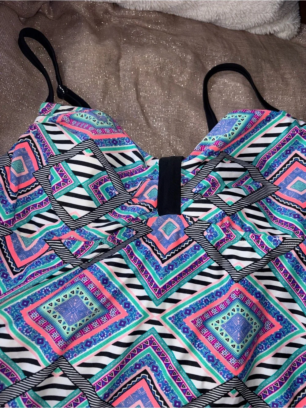 Arizona Jeans Company Geometric Tankini Top Size 1x NWT! - Picture 5 of 8